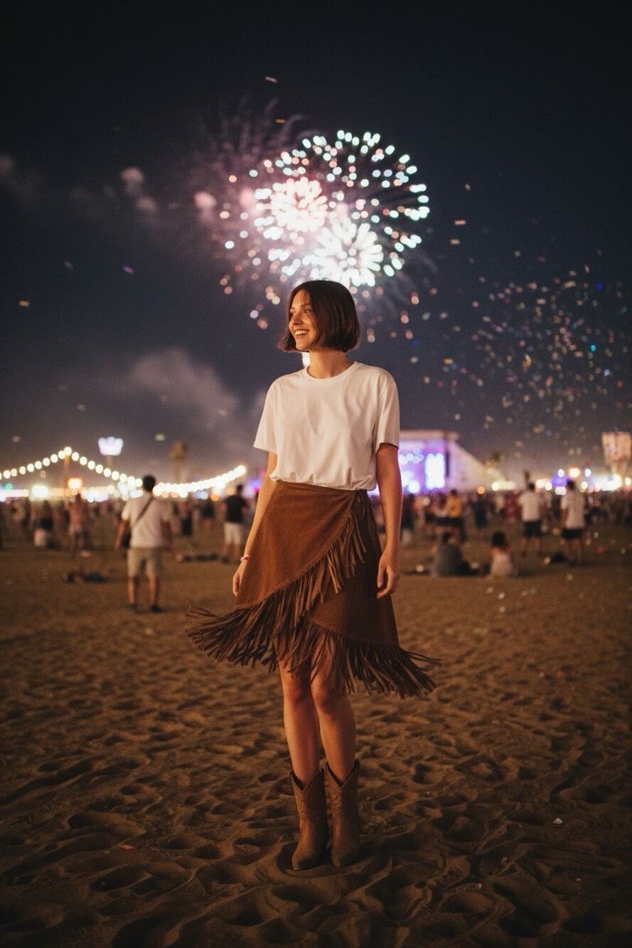 Vintage Cedars Medium Brown Suede Leather Fringe Skirt Hippie Hipster Fesitval
